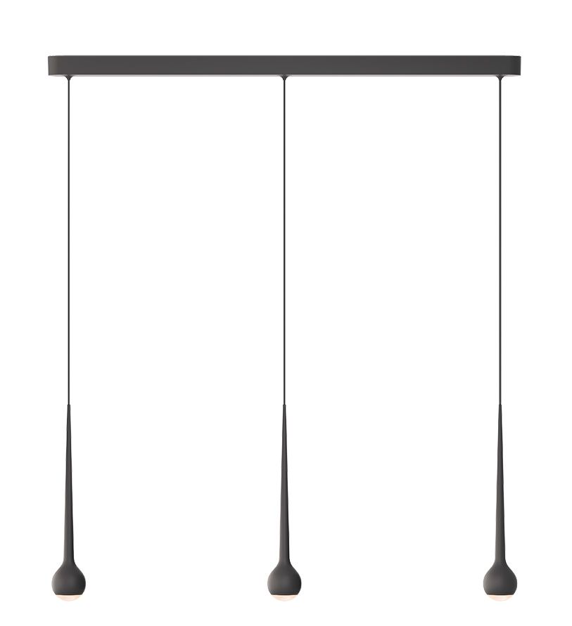 Graue Falling Sun Pendelleuchte mit drei tropfenförmigen Lampen für moderne Beleuchtung.