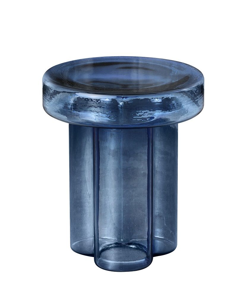 Blauer Soda Beistelltisch von Miniforms, moderner Glastisch für Wohnzimmer und als Nachttisch geeignet.