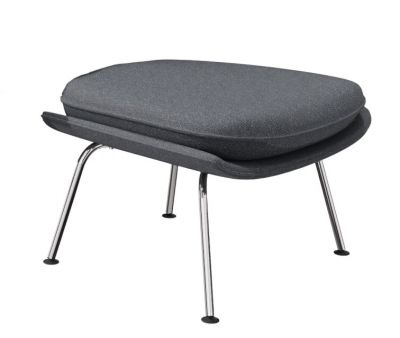 Grauer Womb Hocker von Knoll International mit verchromten Beinen, modernes Design für Wohnzimmer und Büro.