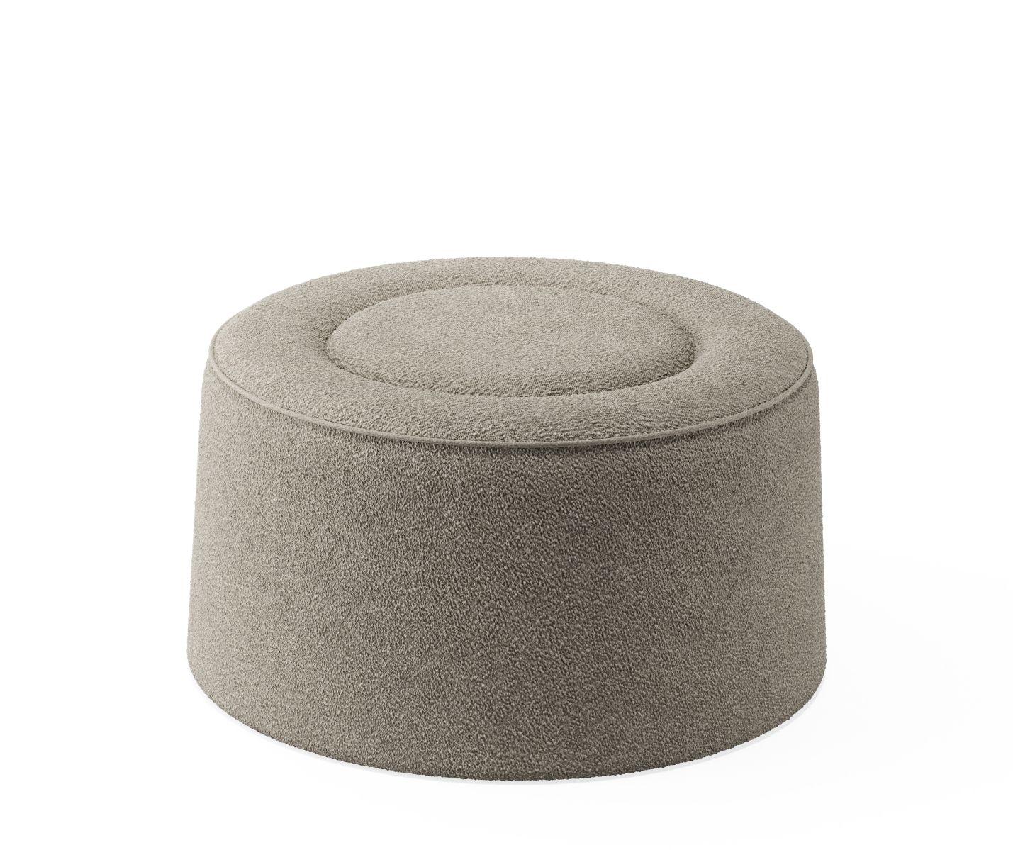 Beiger Praline Hocker von Woud, runder Pouf mit weichem Bezug, modernes Möbelstück.