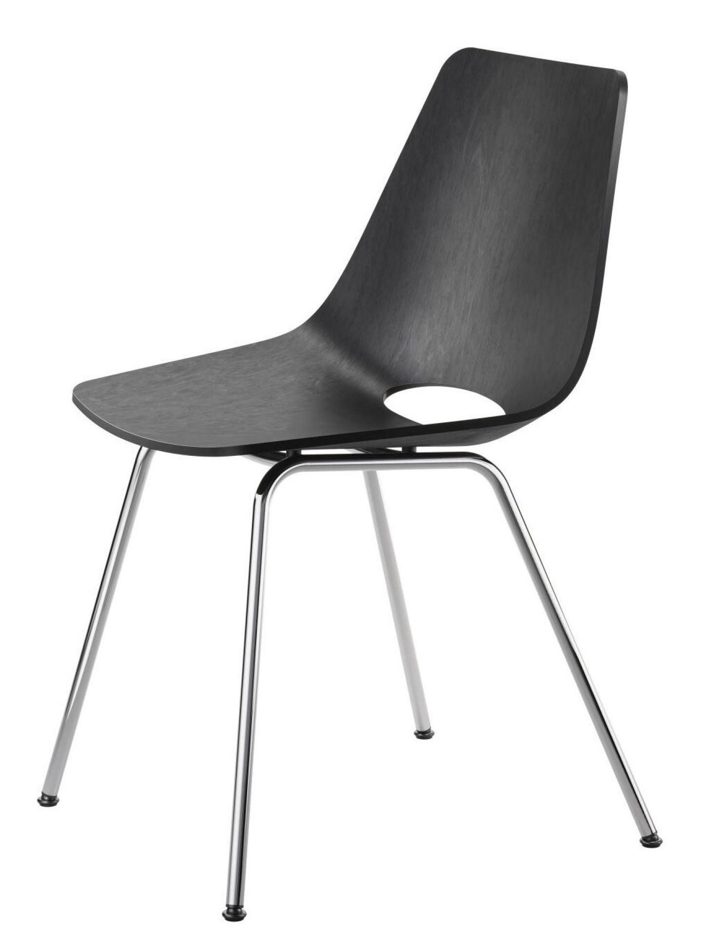 S 661 Thonet Stuhl: Schwarzer Holzstuhl mit Stahlrohrgestell, modernes Design für Esszimmer und Büro.