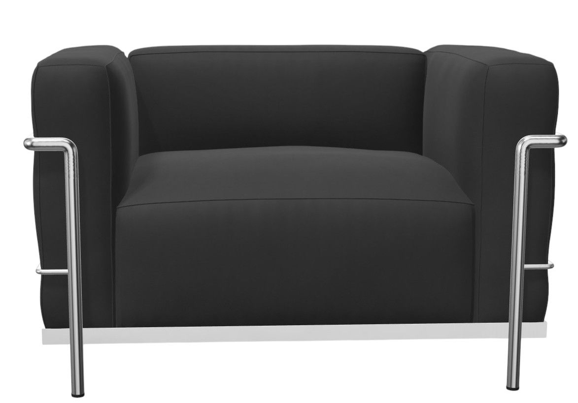 Schwarzer Cassina Grand Confort Sessel mit Stahlrohrgestell, moderner Designklassiker für Wohnzimmer und Büro.