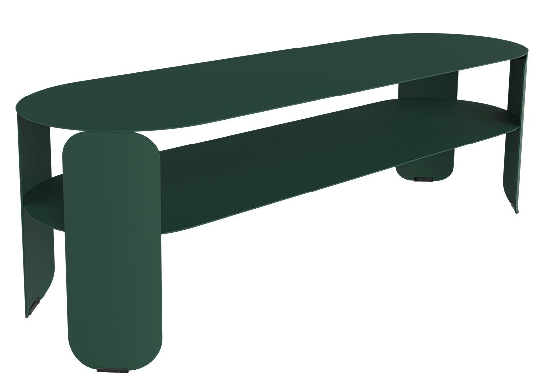 Grüner Bebop Low Table von Fermob, ein moderner Outdoor-Tisch mit Ablage für Garten und Terrasse.