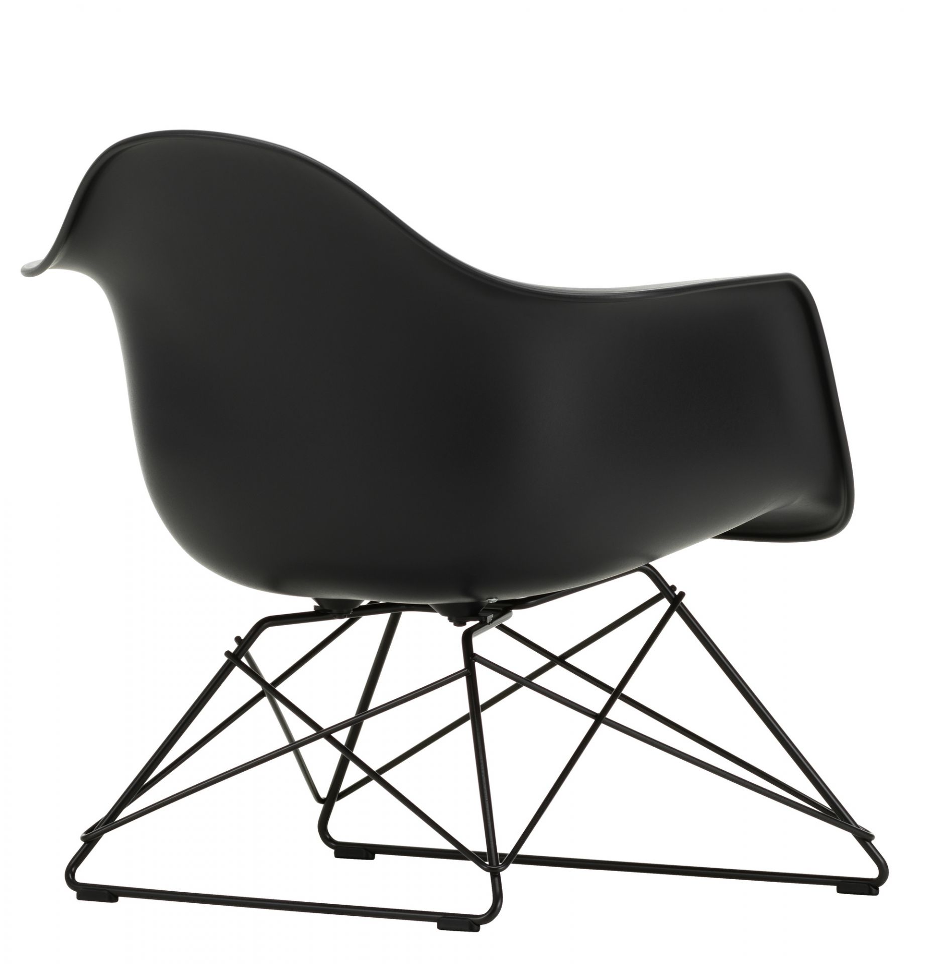 Schwarzer Eames Plastic Arm Rocking Chair RAR Schaukelstuhl von Vitra mit Ahorn-Gestell, modernes Designmöbel für Wohnzimmer.