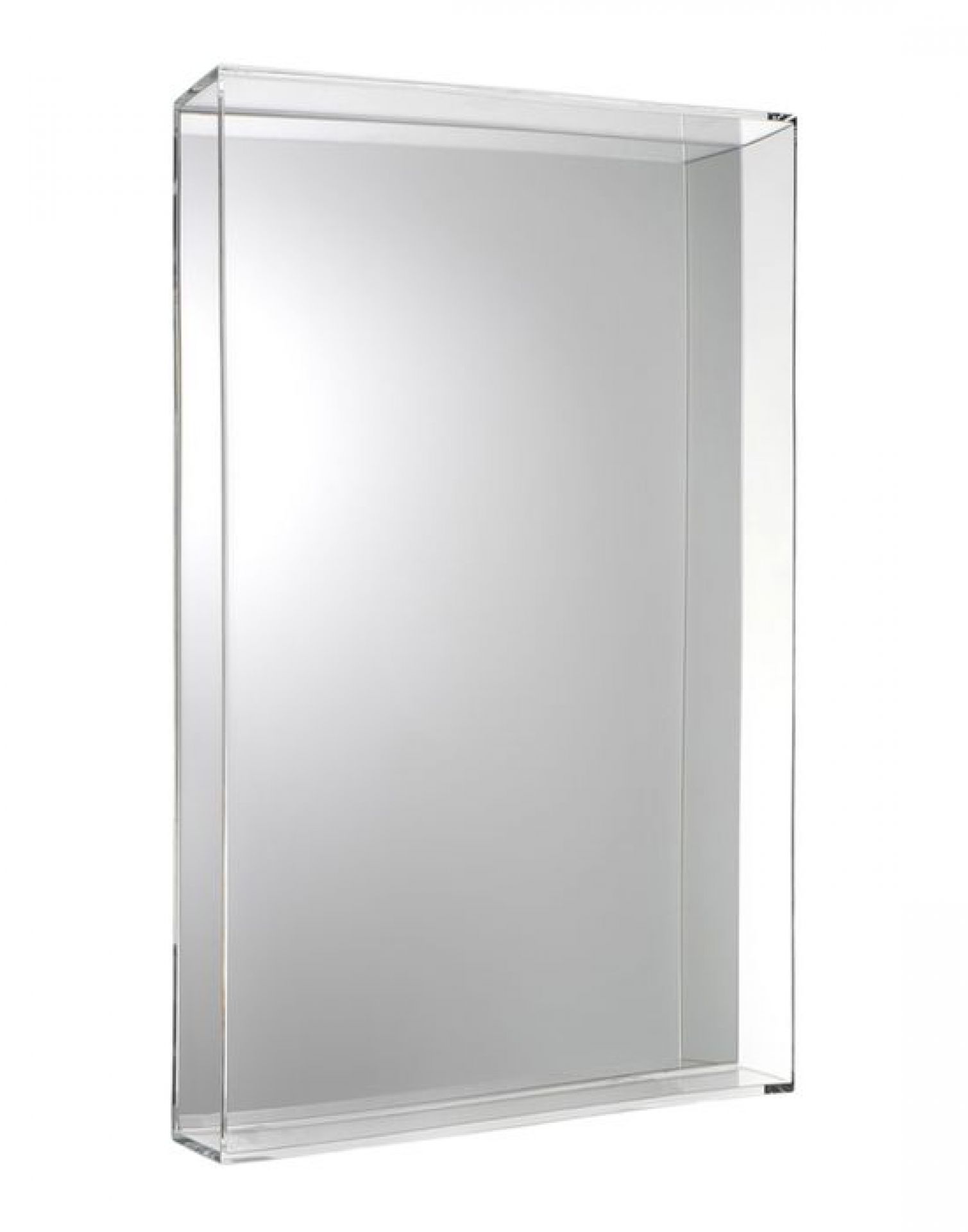 Großer, rechteckiger Spiegel mit transparentem Rahmen, ähnlich dem Kartell Only Me Spiegel. Modernes Design.