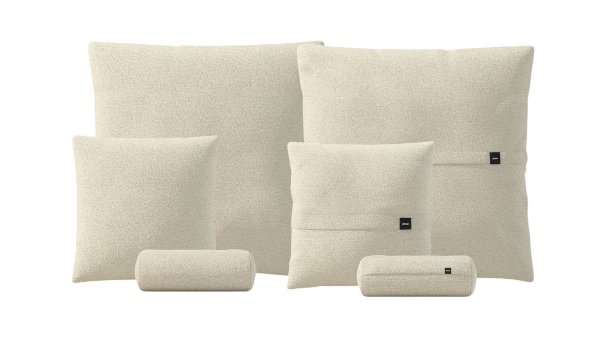 Vetsak Pillow Set, 6-teilig in Beige: Dekorative Kissen und Nackenrollen für Sofa und Bett.