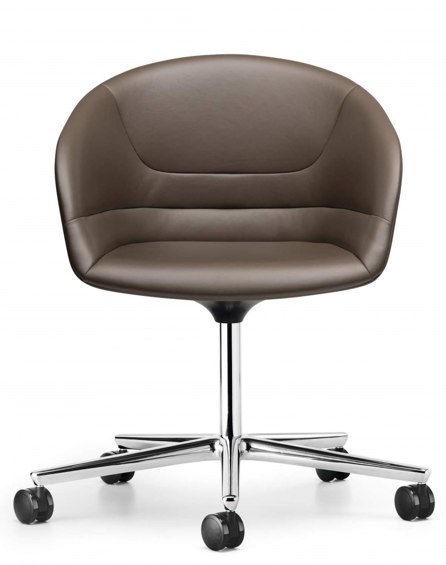 Walter Knoll Kyo Sessel, brauner Leder Bürostuhl mit Drehfunktion und Rollen, moderne Büromöbel.