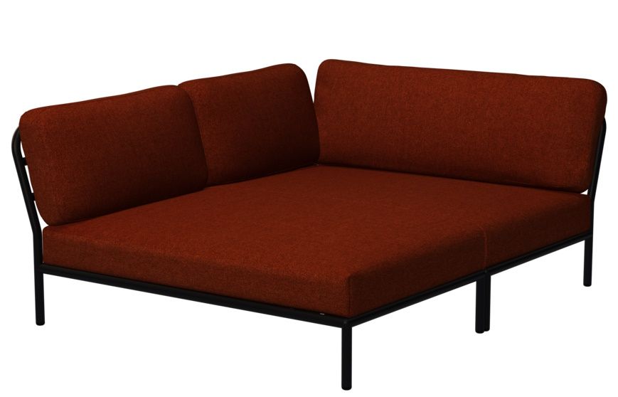 Houe Level Cozy Corner Outdoor Sofa, linke Ecke, brauner Stoff, schwarzes Gestell.