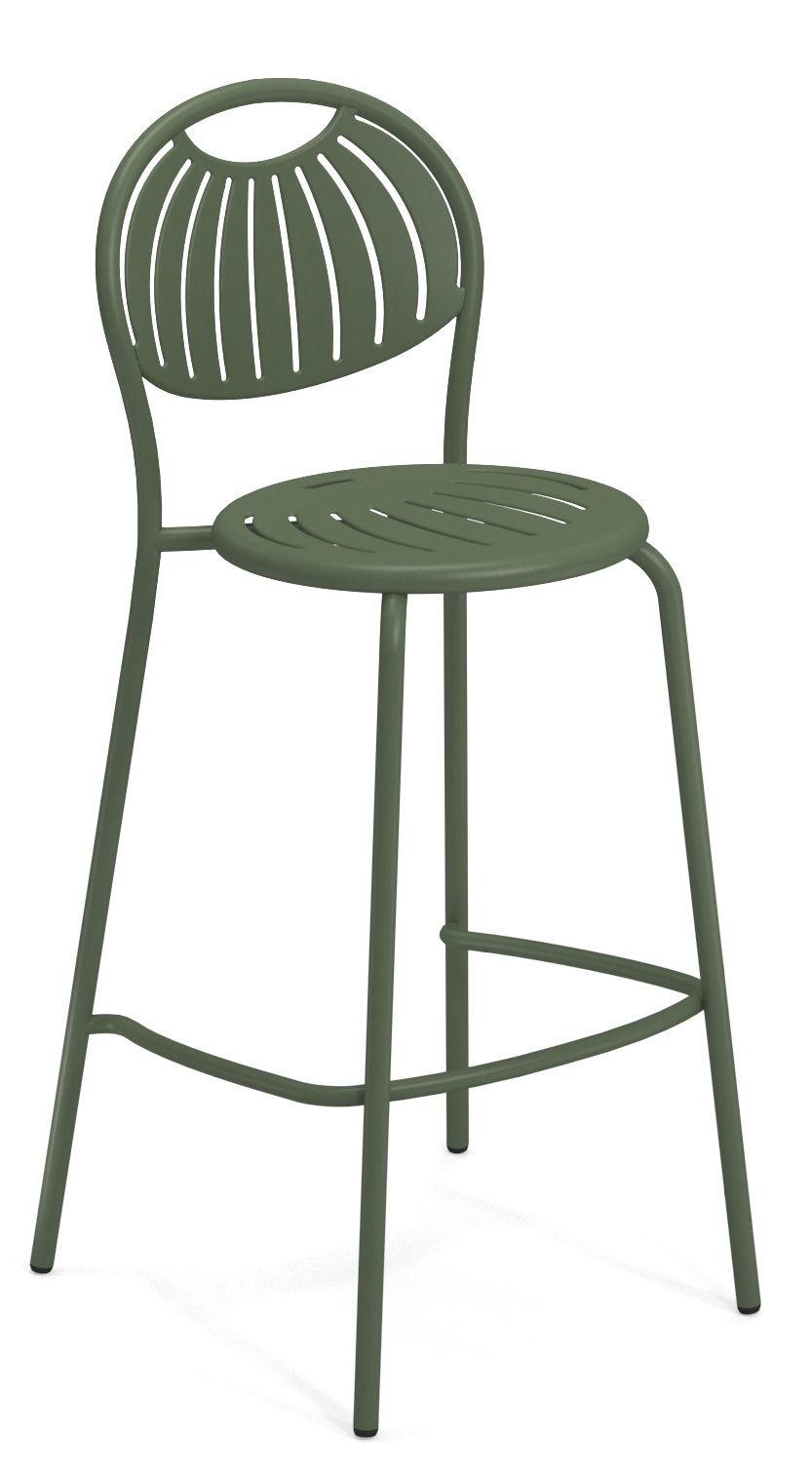 Grüner Coupole Barstool Barhocker von Emu für den Außenbereich mit Rückenlehne und Fußstütze.
