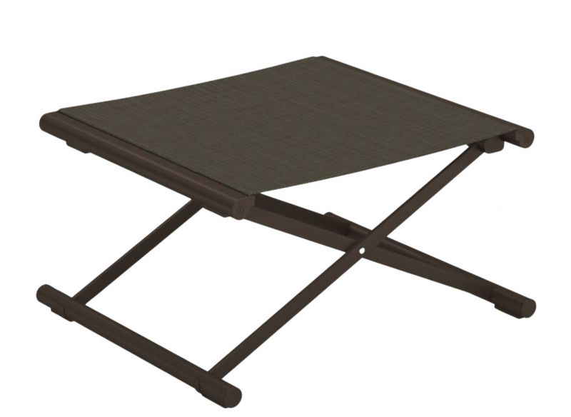 Terra Fußhocker Outdoor von Emu, braunes Gestell mit Textilbespannung, ideal für Garten und Terrasse.