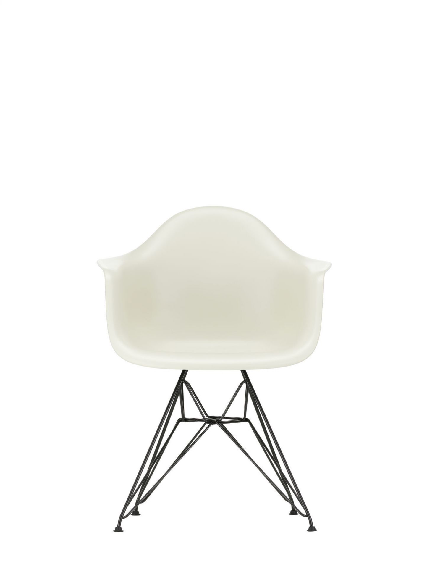 Eames Plastic Arm Chair DAR Stuhl in Forest mit schwarzem Eiffelturm-Untergestell.