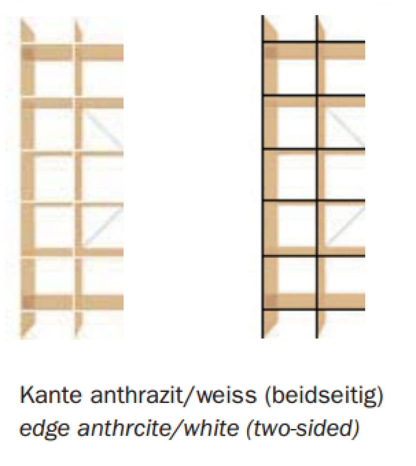 FNP Regal von Nils Holger Moormann, Ansicht der Kanten in Anthrazit und Weiß.