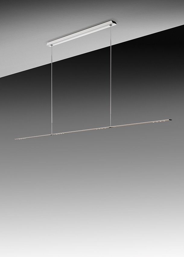 Moderne LET D Hängeleuchte von Baltensweiler in Silber, minimalistisches Design mit feinen LED-Lichtern, ideal für Esszimmer.