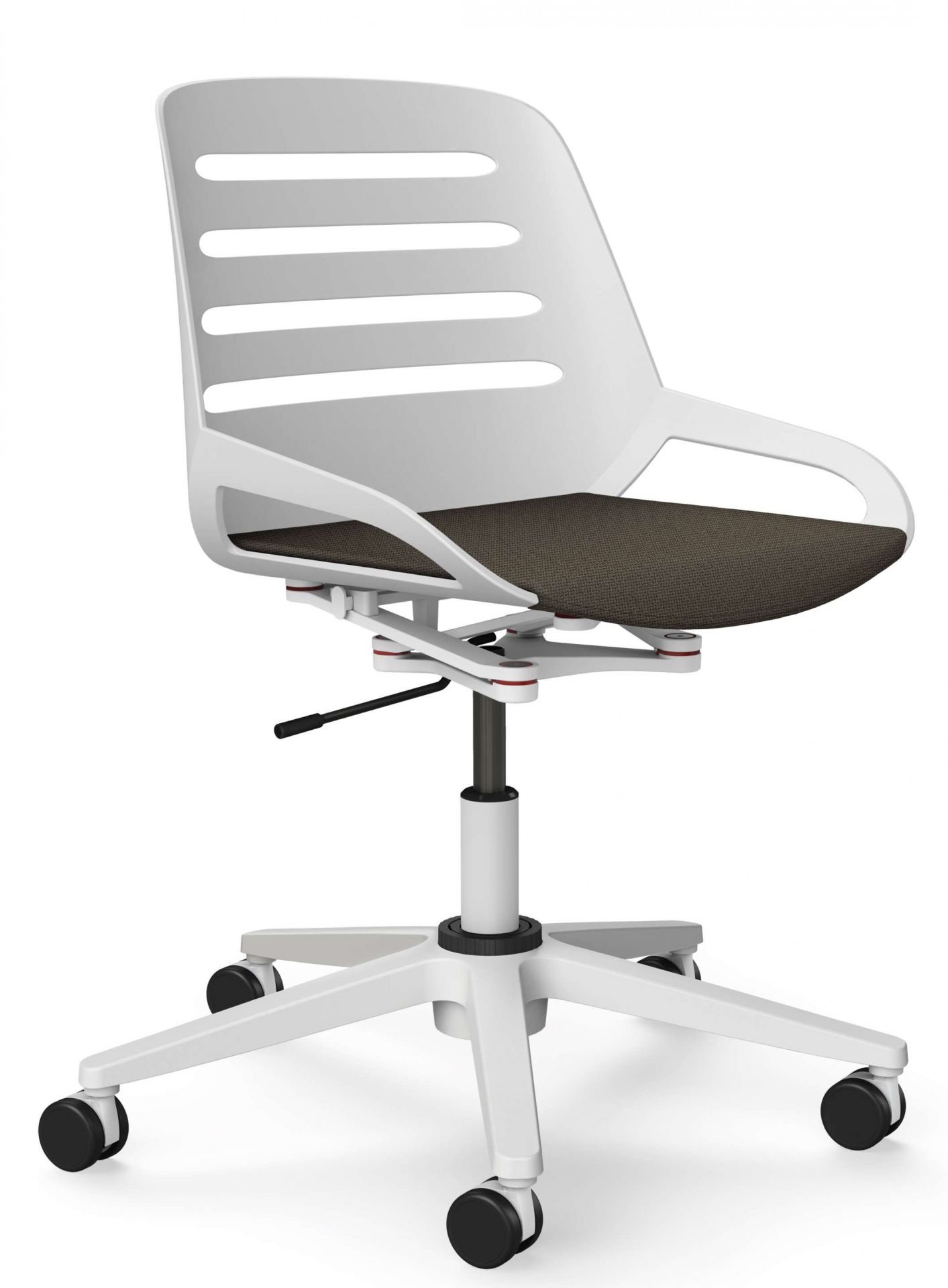 Numo Task Bürodrehstuhl von Aeris, weiß mit braunem Sitz, ergonomischer Bürostuhl mit Rollen.