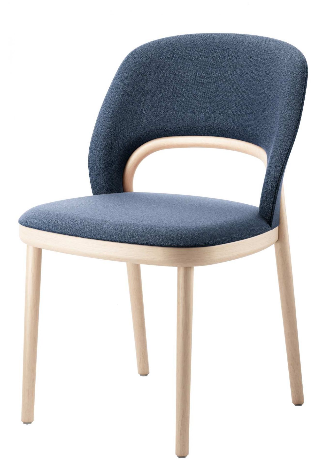 Blauer 520 P Thonet Polsterstuhl mit Holzgestell, ideal für Esszimmer und Wohnbereich.
