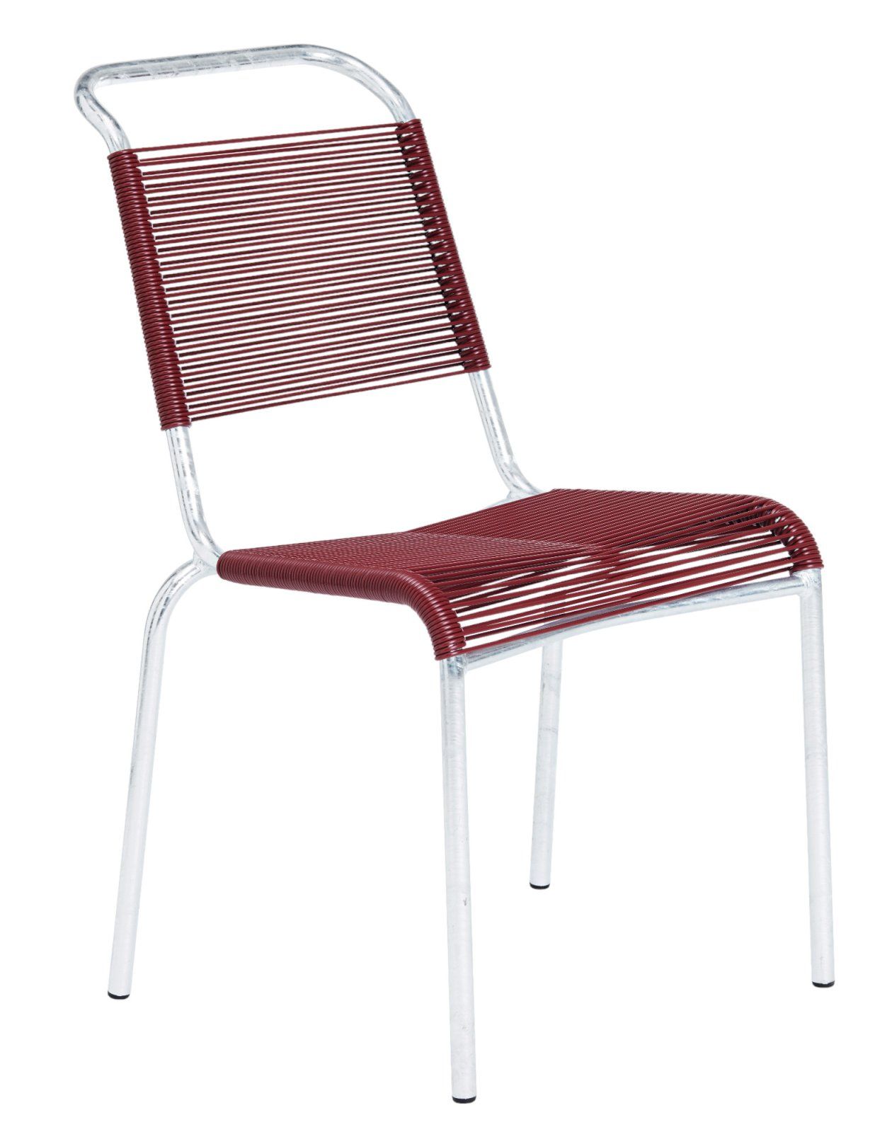 Altorfer Stuhl: Outdoor-Stuhl von Embru mit roter Bespannung und silbernem Gestell.