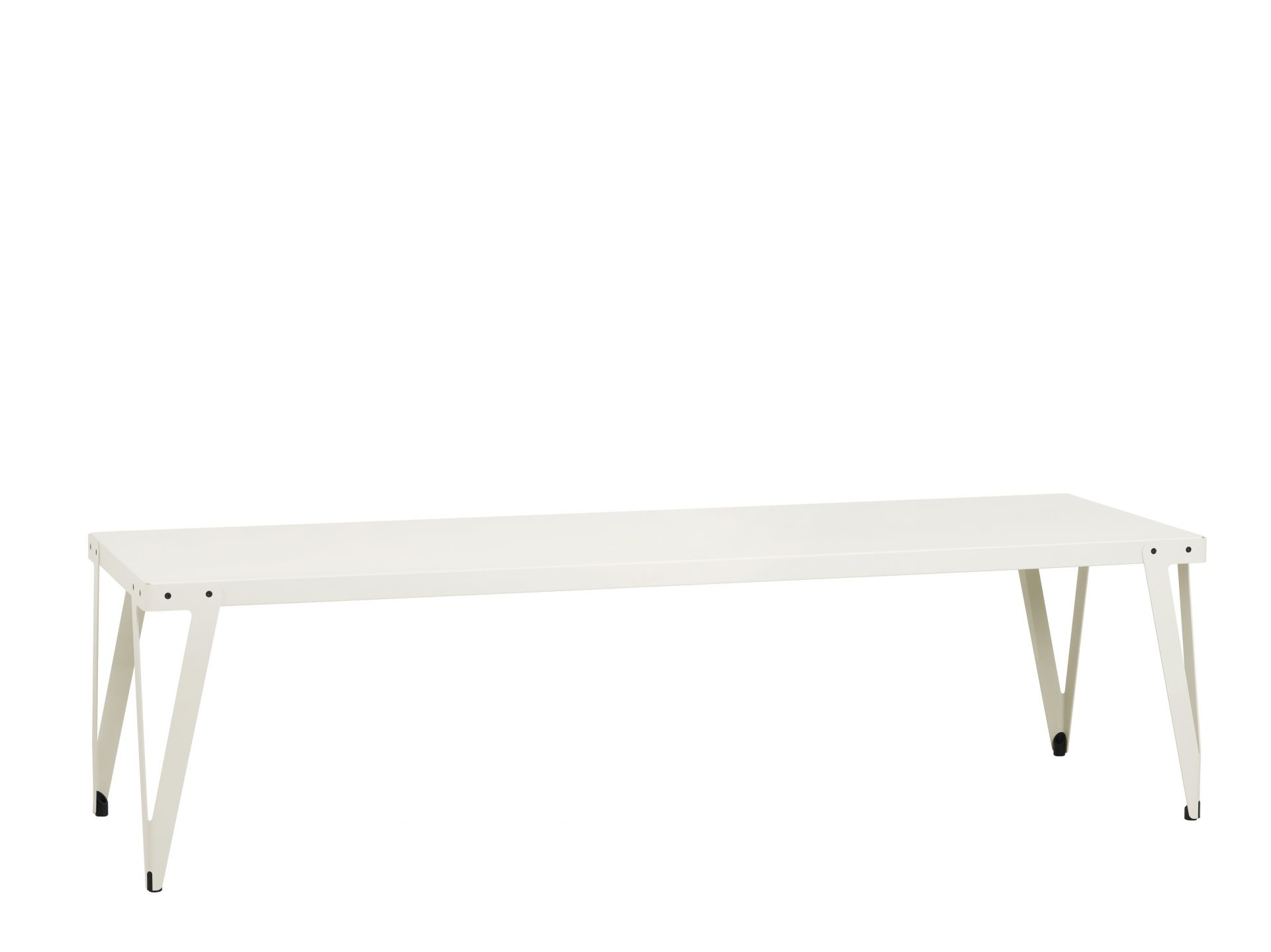 Weißer Lloyd Indoor Table Tisch Functionals mit minimalistischem Design und Stahlgestell für Esszimmer oder Büro.