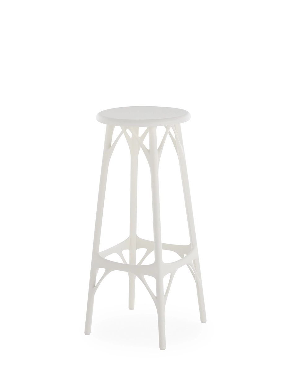 Weißer A.I. Hocker Light H75cm von Kartell: Moderner Barhocker aus Kunststoff für Küche und Bar.