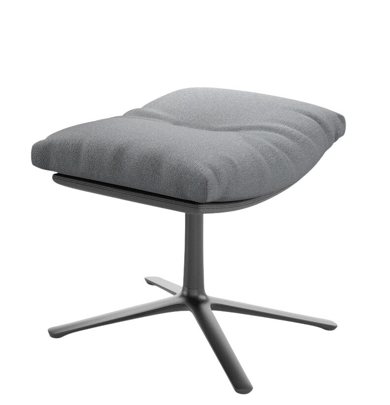 Grauer Cordia Hocker mit Stoffbezug und vierbeinigen Fußkreuz für Wohnzimmer und Büro.