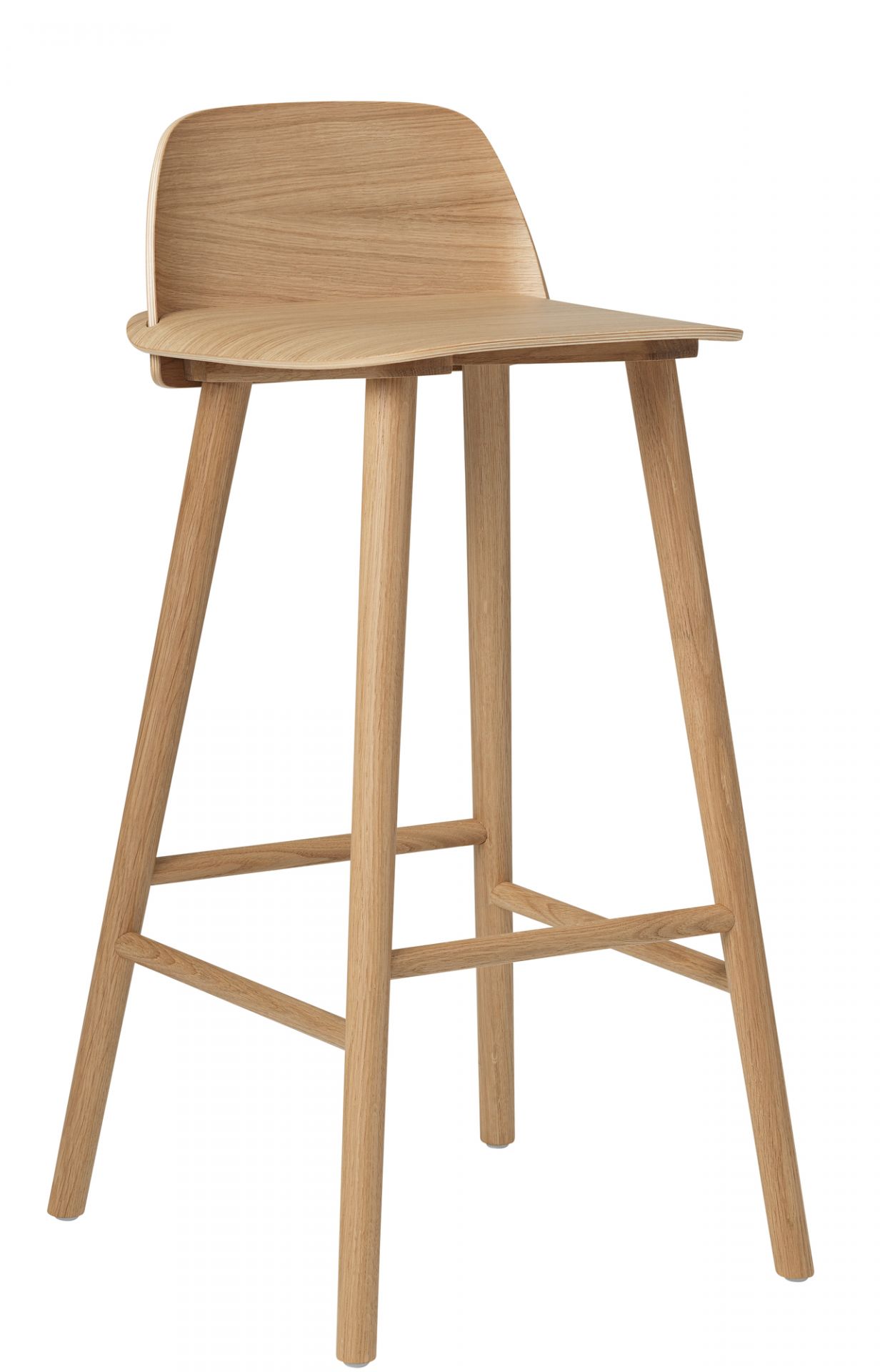 Nerd Barhocker von Muuto, H 75 cm, aus hellem Eichenholz, moderner skandinavischer Barstuhl.
