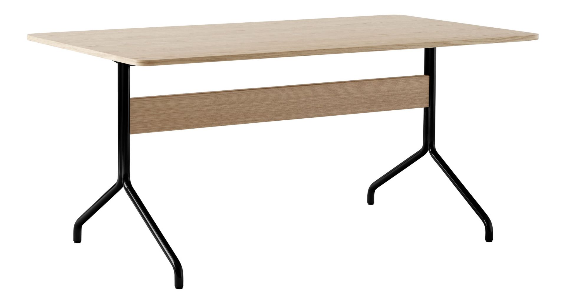 Pavilion AV Tisch von AndTradition: Moderner Schreibtisch aus hellem Holz mit schwarzem Metallgestell.