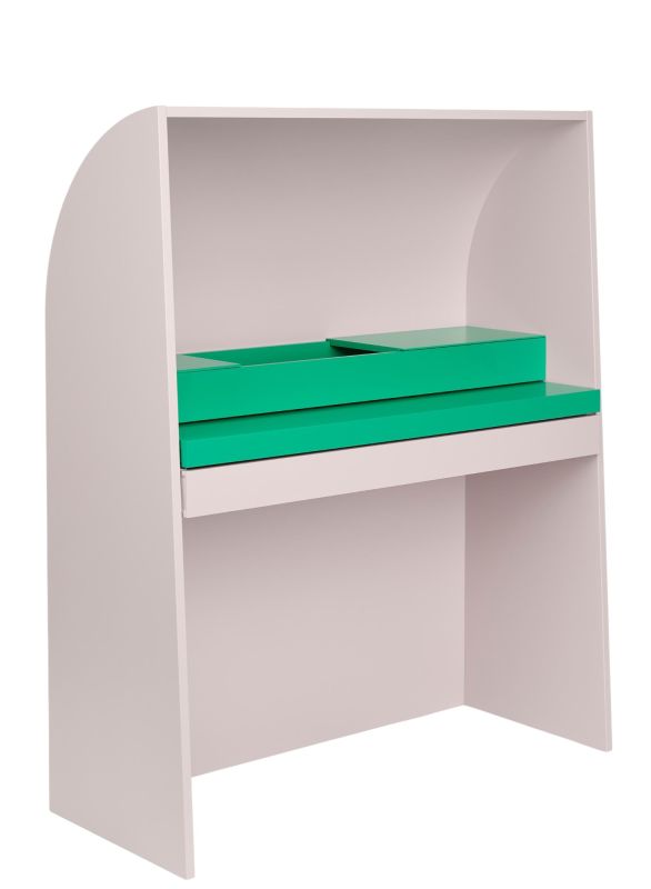 Akira Sekretär von Schönbuch: Moderner Schreibtisch in Weiß mit grünen Ablagefächern für Büro und Homeoffice.
