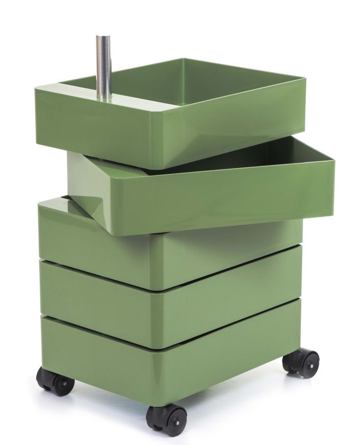 Magis 360° Container in Grün mit fünf Schubladen und Rollen, flexibler Aufbewahrungswagen für Büro und Zuhause.