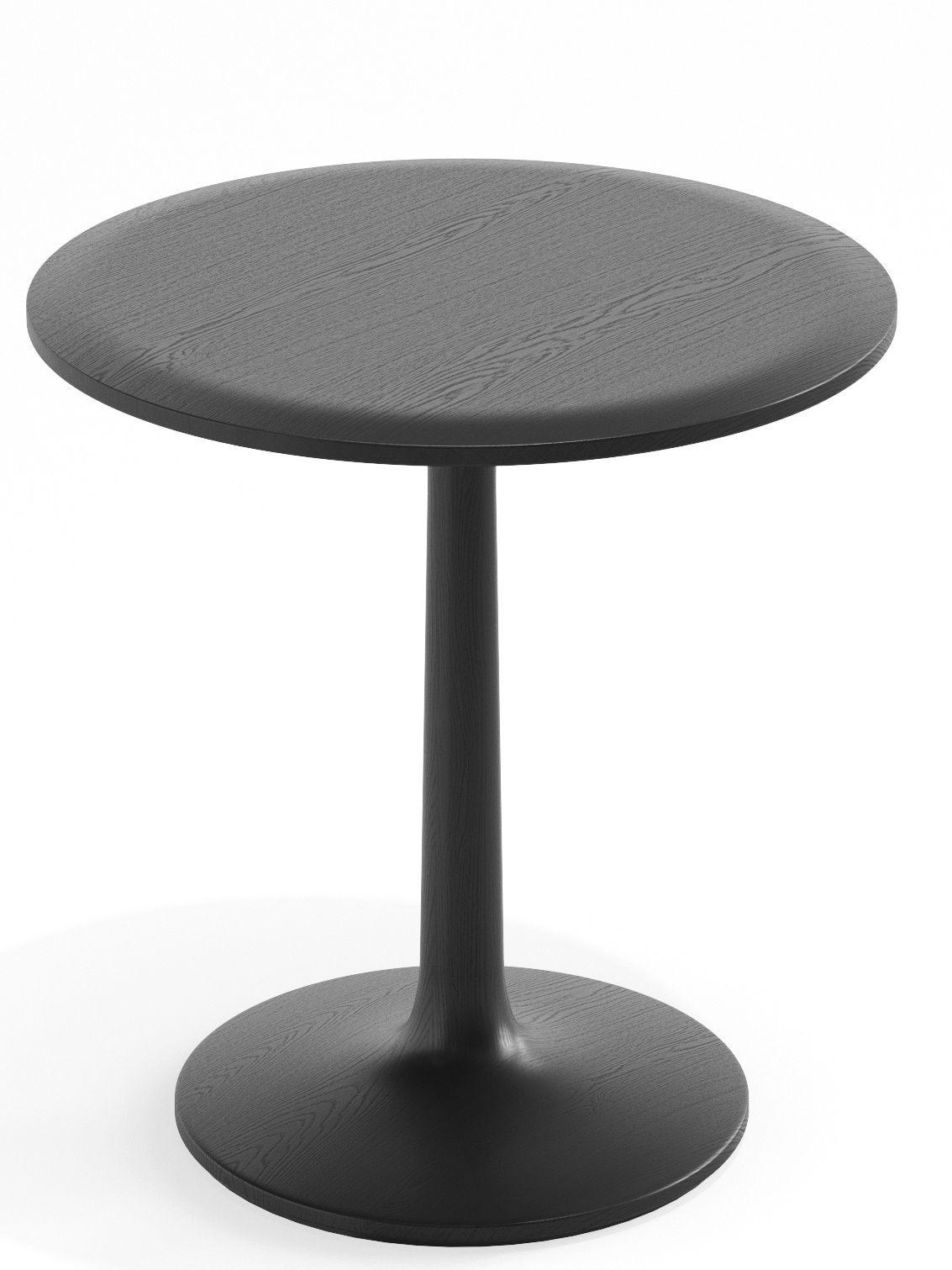 Schwarzer Turntable Couch Beistelltisch Zeitraum aus Holz mit runder Tischplatte und Sockel.