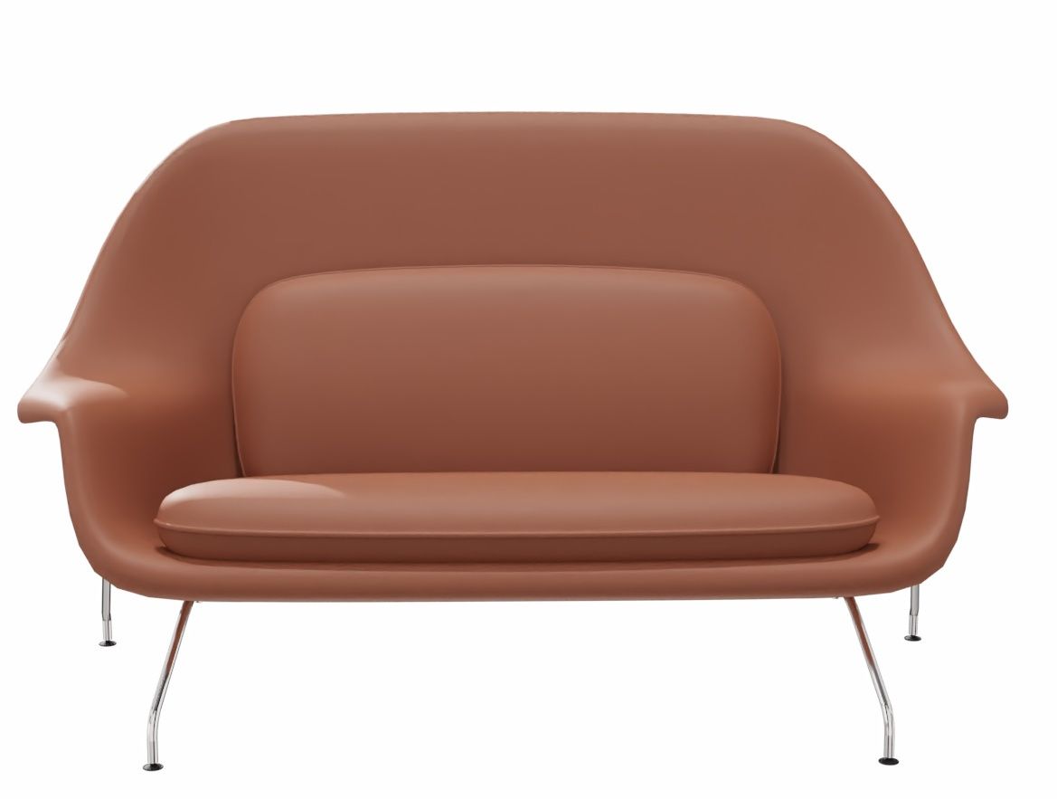 Womb Sette Sofa von Knoll International in Braun mit verchromten Füßen, Frontansicht.