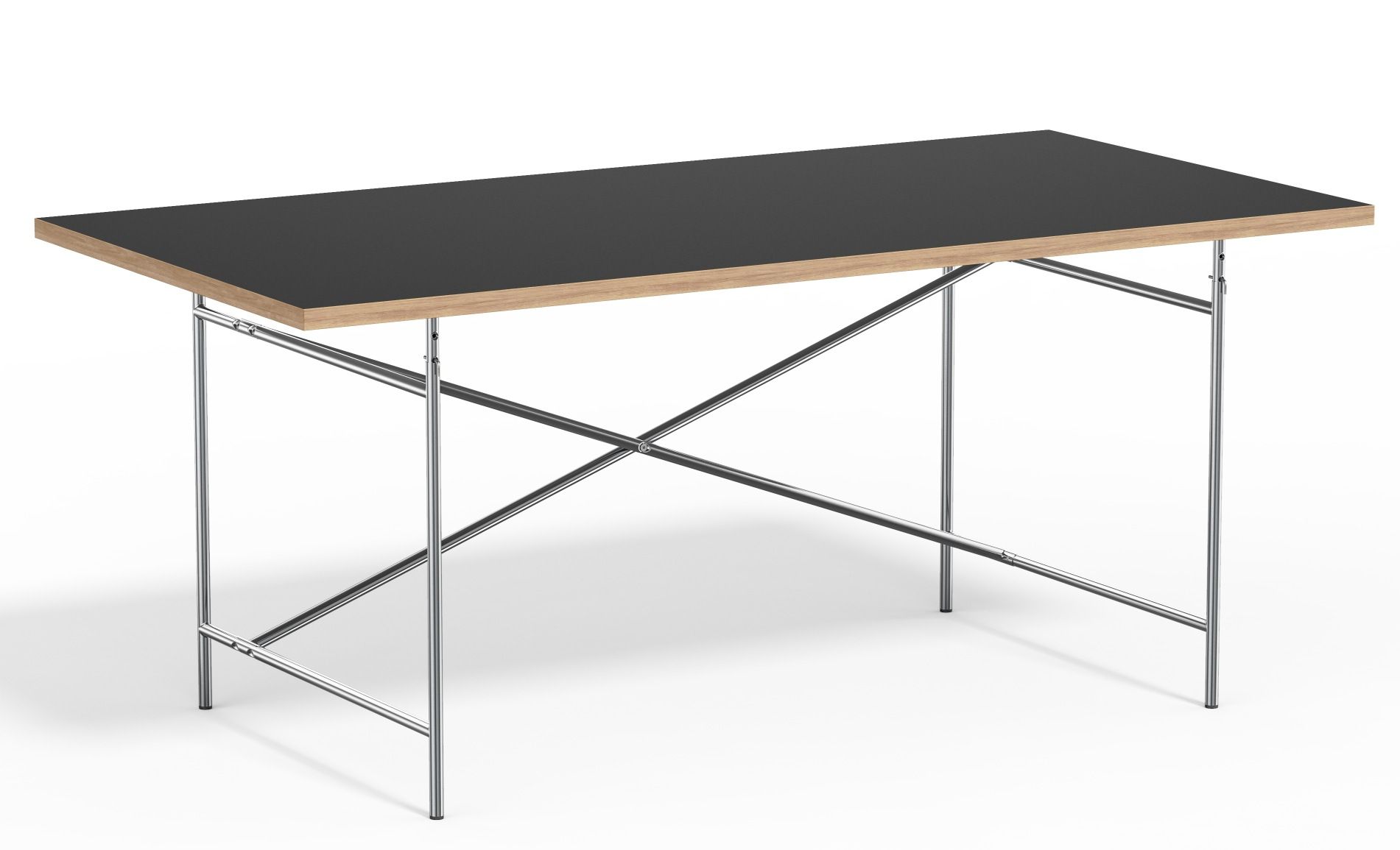 Eiermann Tisch mit schwarzer Tischplatte und verchromtem Stahlgestell, Designklassiker von Richard Lampert.