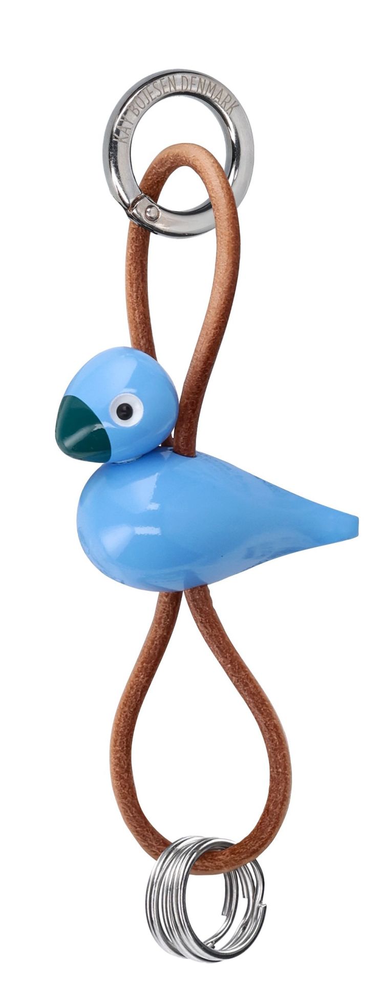 Vogel Blauw sleutelhanger van zilverkleurig metaal met natuurlijk leer Kay Bojesen