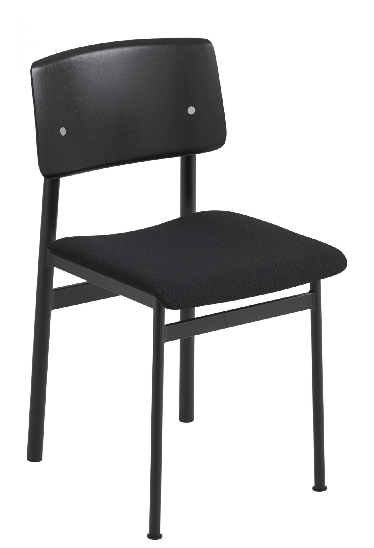 Schwarzer Loft Chair Stuhl von Muuto mit Rückenlehne und Stoffbezug, ideal für Esszimmer und Büro.