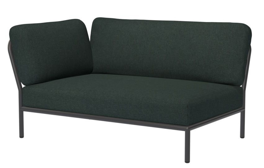 Level Sofa Outdoor Ecke links von Houe mit dunkelgrünem Stoffbezug und schwarzem Metallgestell.