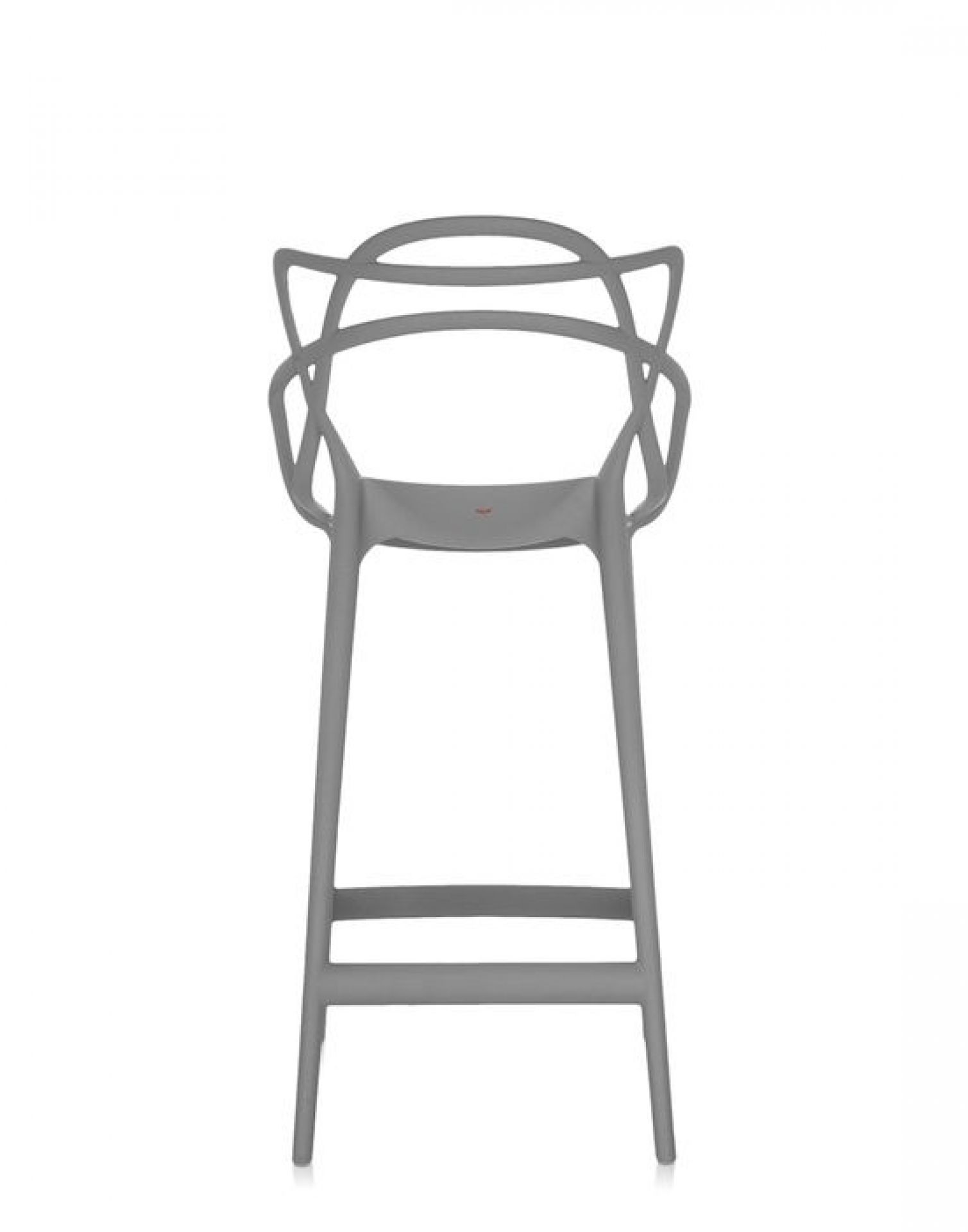 Grauer Masters Barhocker von Kartell, modernes Design mit Rückenlehne und Fußstütze.