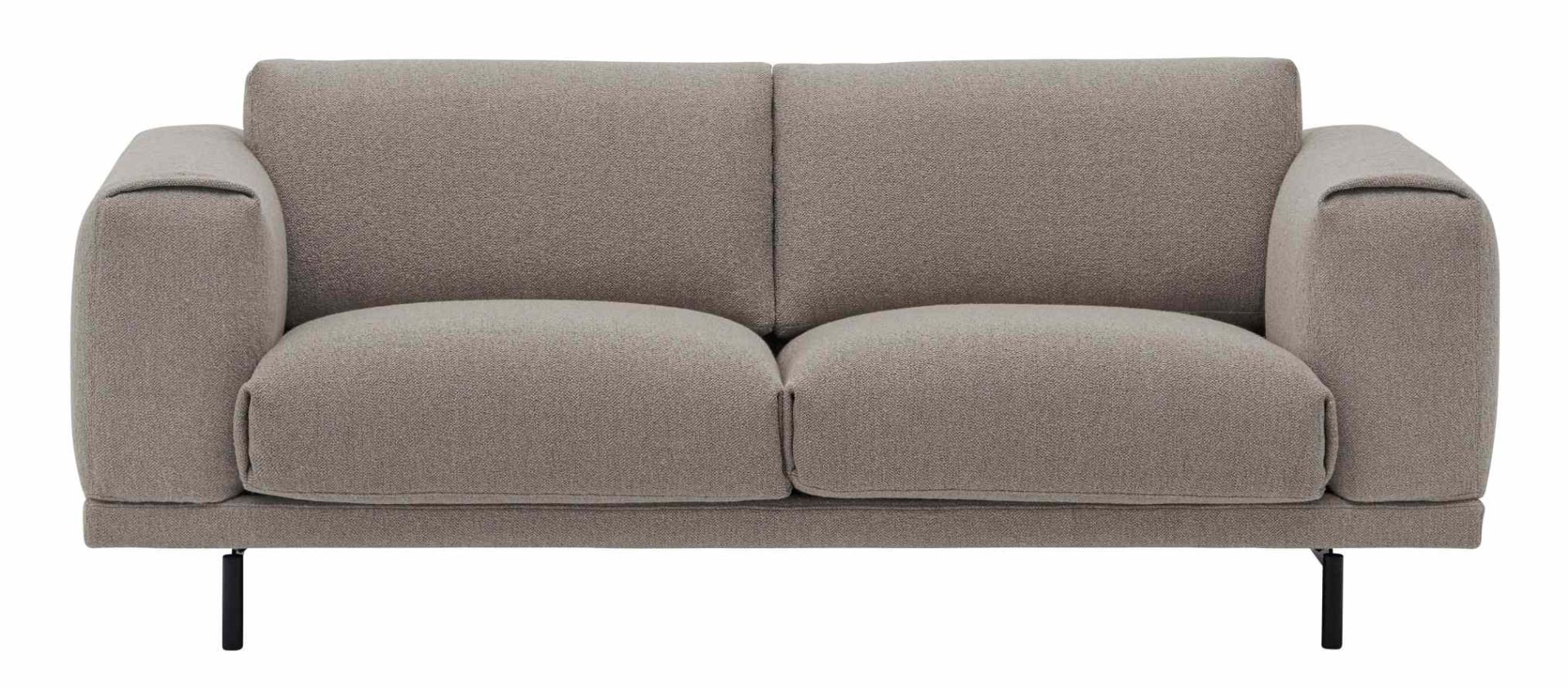Muuto Rest Sofa, 2-Sitzer, hellgrauer Stoffbezug, modernes Design Sofa mit schwarzen Füßen für Wohnzimmer.