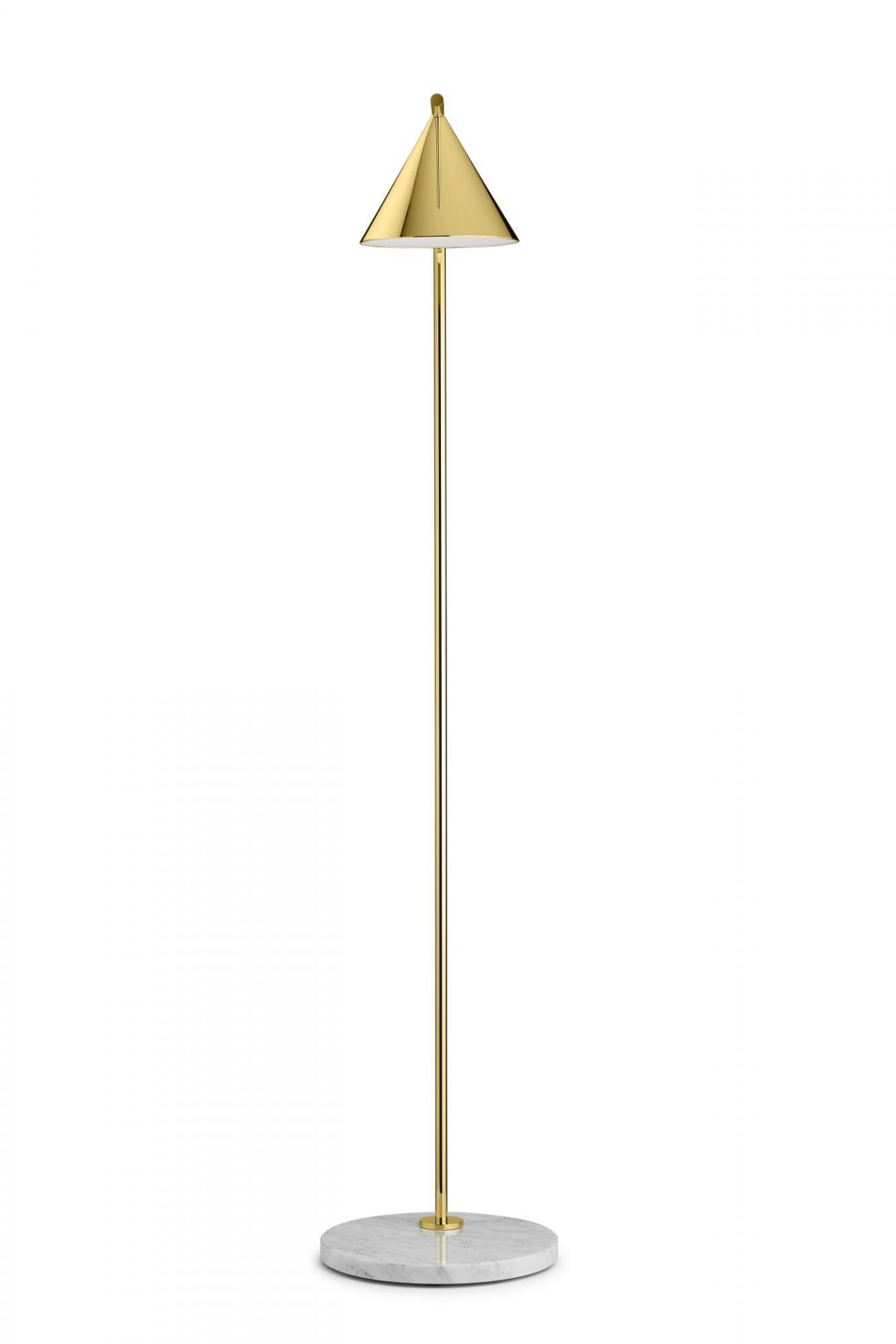 Captain Flint Stehleuchte von Flos: Goldene LED Lampe mit Marmorfuß für Wohnzimmer.