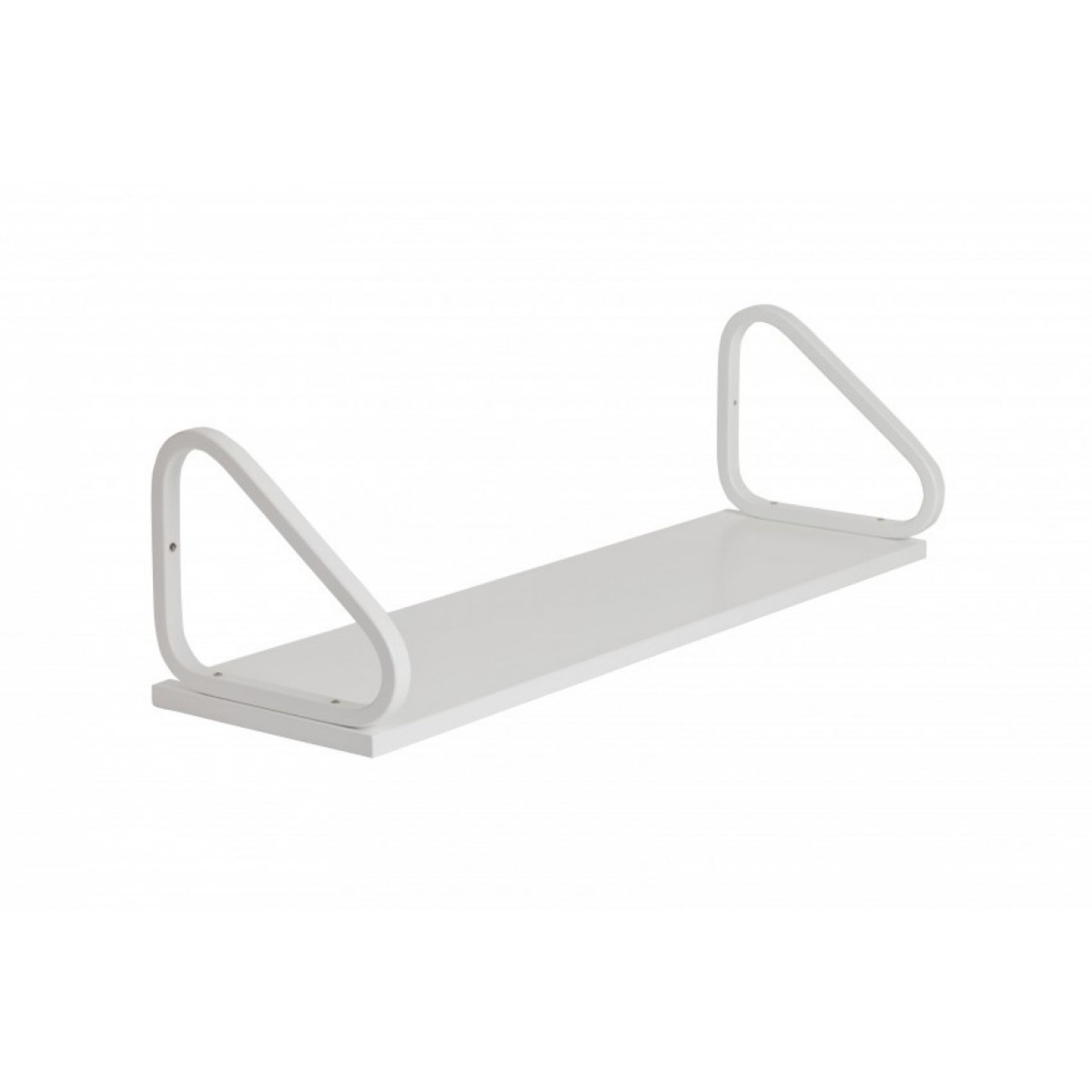 Weißes Artek Wandregal 112B mit minimalistischem Design und dreieckigen Halterungen für moderne Wanddekoration.