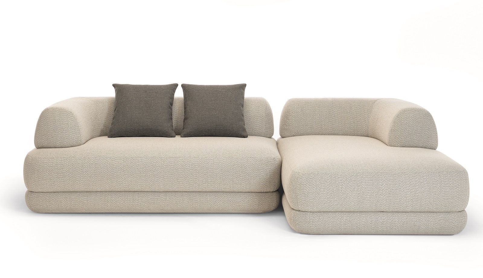 Beige Bumper Sofa von Zanotta mit zwei grauen Kissen, modernes modulares Sofa für Wohnzimmer.