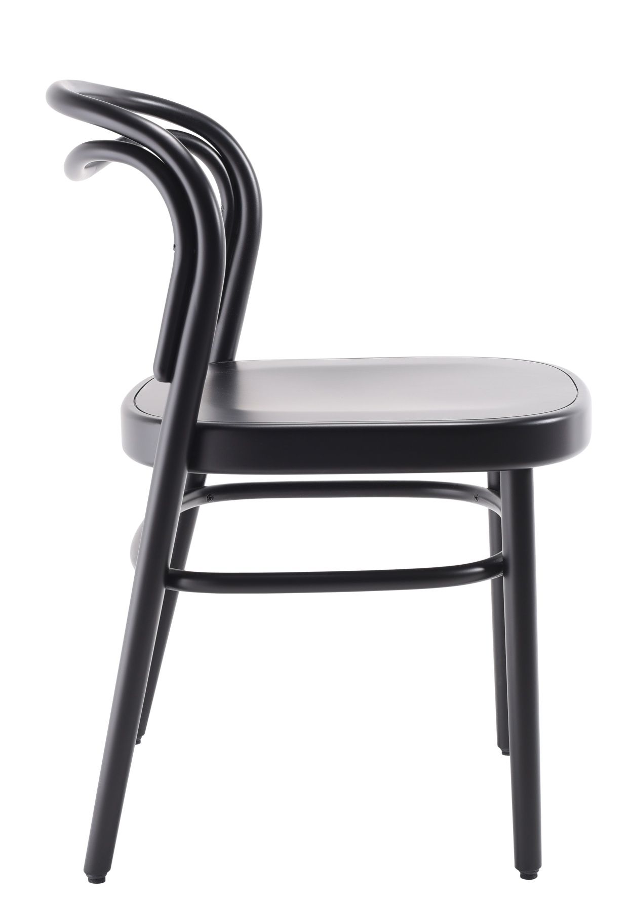 Beaulieu Stuhl von Wiener GTV Design, schwarzer Holzstuhl mit gebogener Rückenlehne, Seitenansicht.