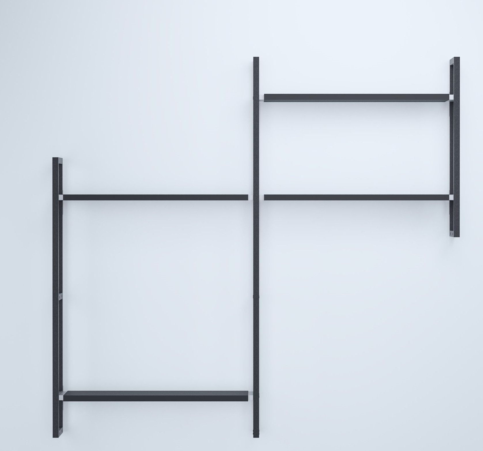 Schwarzes Wandregal Grundmodul D Oncono, modernes Regalsystem für die Wandmontage, minimalistisches Design.