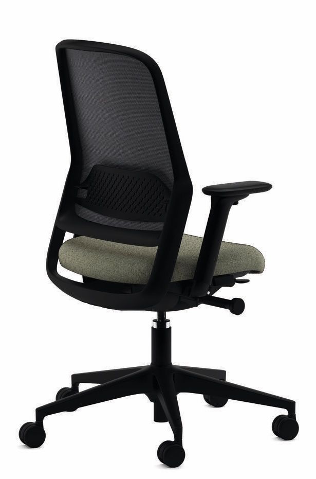Rückansicht des Wilkhahn Drehstuhls 164/7 ME mit Netzrücken und grauer Sitzfläche.