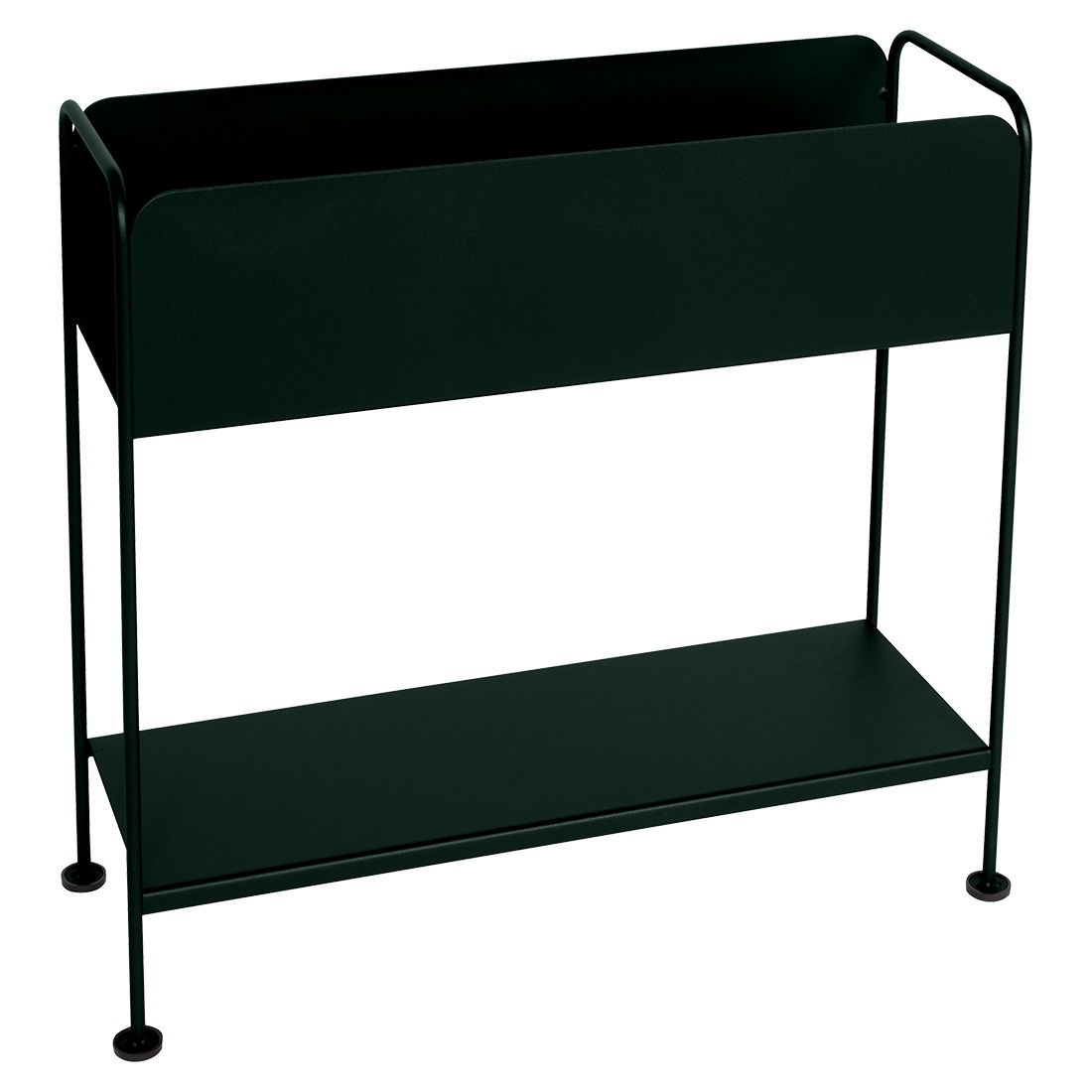Schwarzer Fermob Picolino Blumentopf für den Außenbereich mit zwei Ebenen und minimalistischem Design.