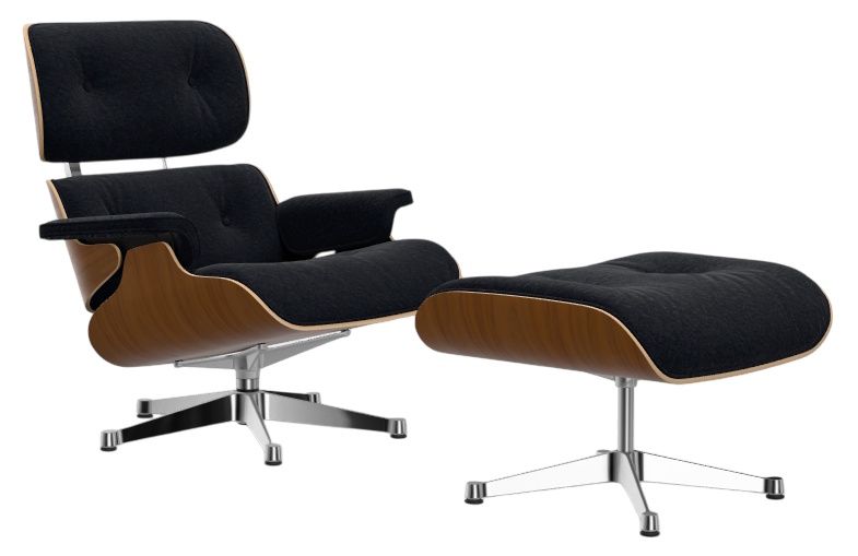 Eames Lounge Chair & Ottoman fauteuil NOTENHOUT / stof NUBIA ANTRACITE/ZWART Vitra UNIEK EXEMPLAAR