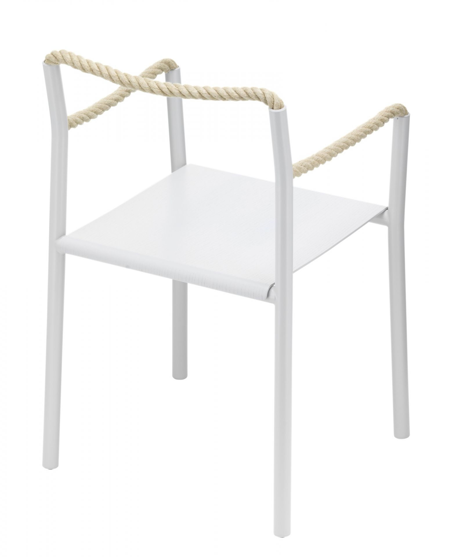 Weißer Rope Chair Stuhl von Artek mit Seil-Armlehnen, moderner Designstuhl für Wohnzimmer und Esszimmer.