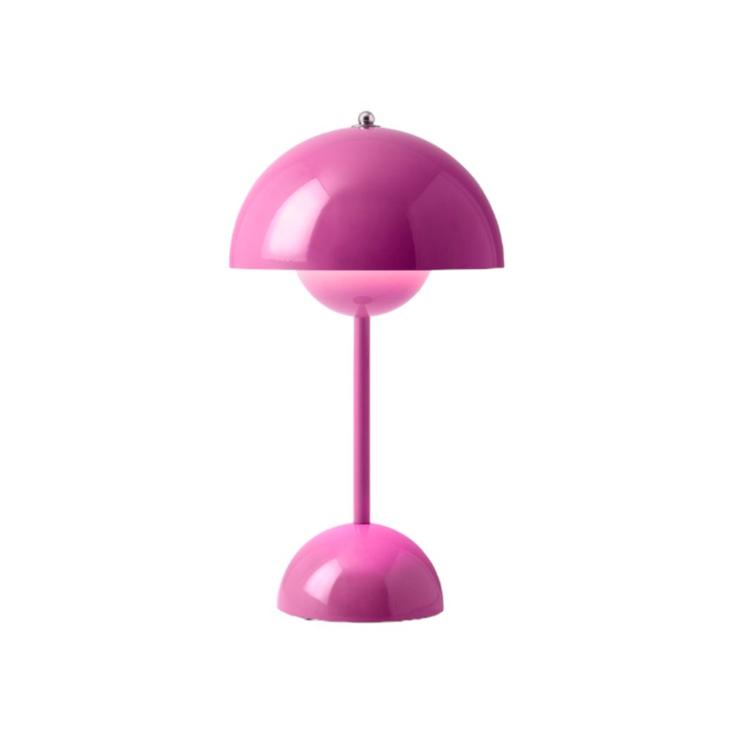 Flowerpot VP9 Tischleuchte in Tangy Pink: Akkuleuchte für den Tisch, modern und tragbar.