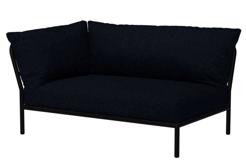Houe Level 2 Outdoor Sofa Ecke links mit dunkelblauem Stoffbezug und schwarzem Metallgestell.