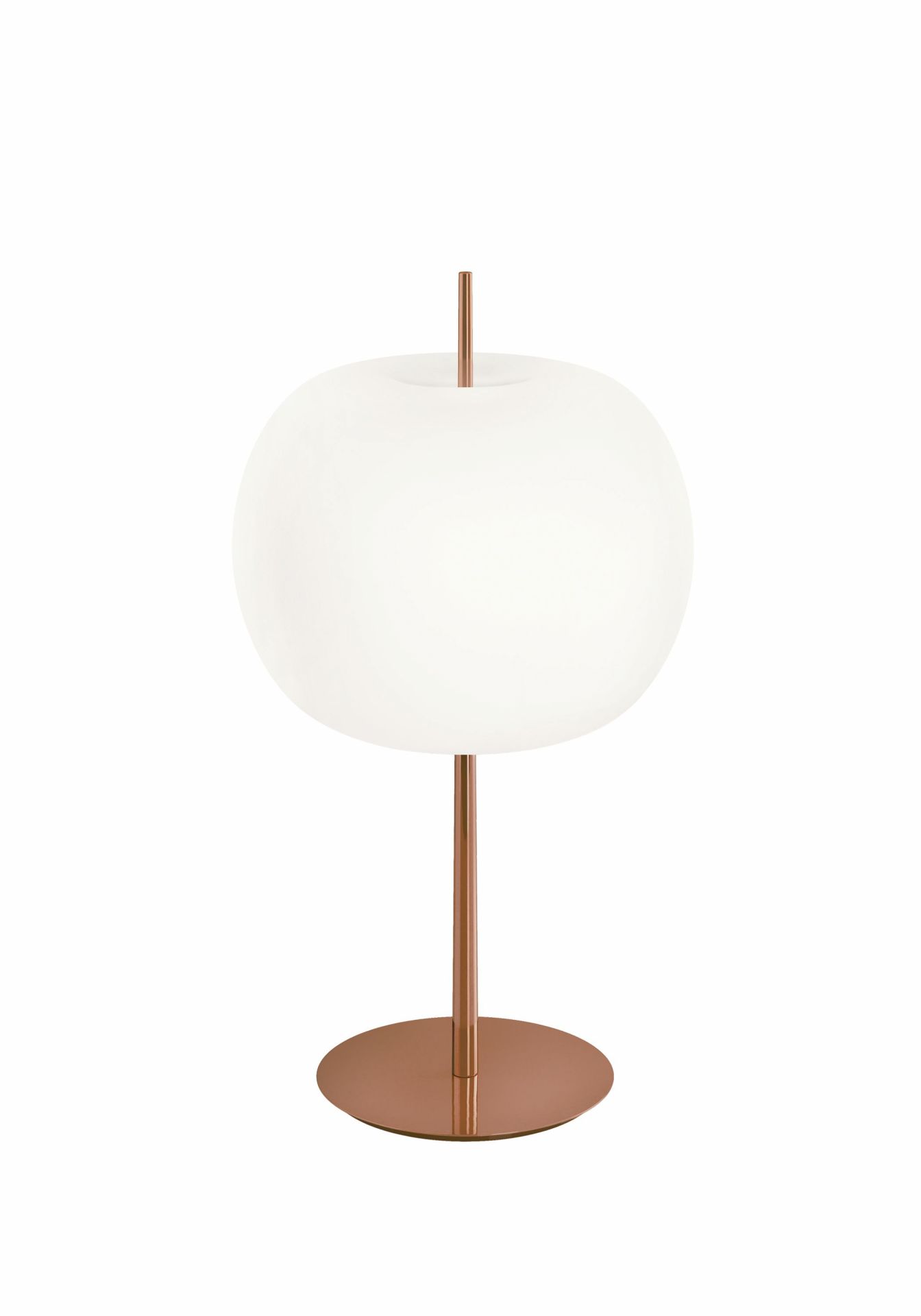 Kushi XL Tischleuchte Kupfer von Kdln: Moderne Lampe mit rundem Lampenschirm und Kupferfuß.