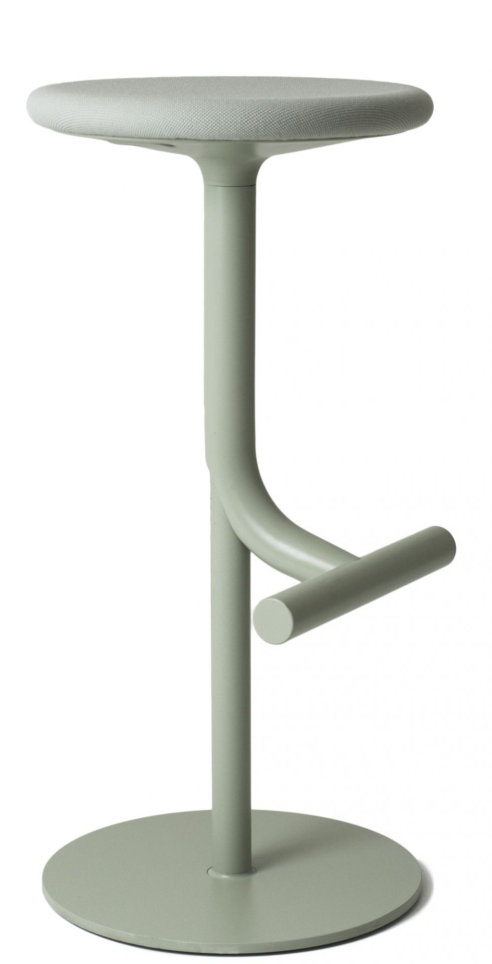 Tibu Stool Hocker von Magis, moderner Barhocker in Salbeigrün mit Fußstütze und rundem Sitz.