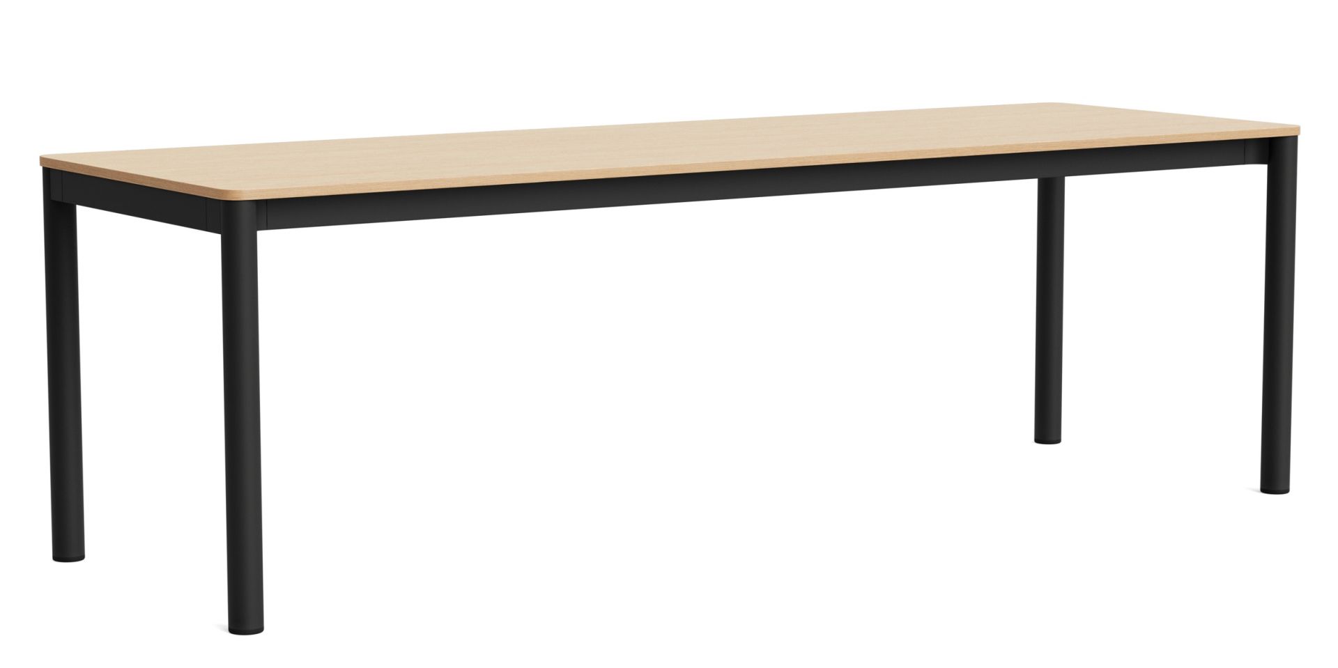 Annex Table Flush Esstisch von Hay mit heller Tischplatte und schwarzem Metallgestell, freigestellt.