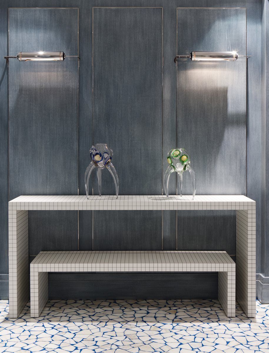 Quaderna wandtafel en bank van Zanotta